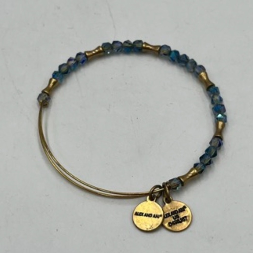 Alex‎ and Ani Blue AB Beaded Expandable Bangle Bracelet Gold Tone
